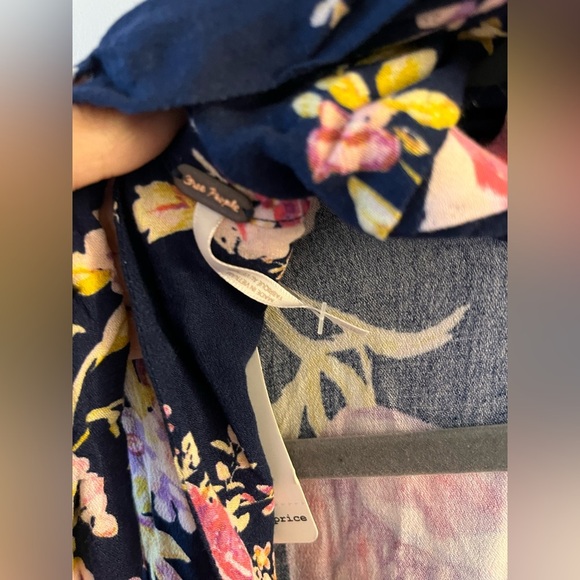 NWT Free People Tunic Open-back Floral Navy Mini Dress - XS - Picture 13 of 15